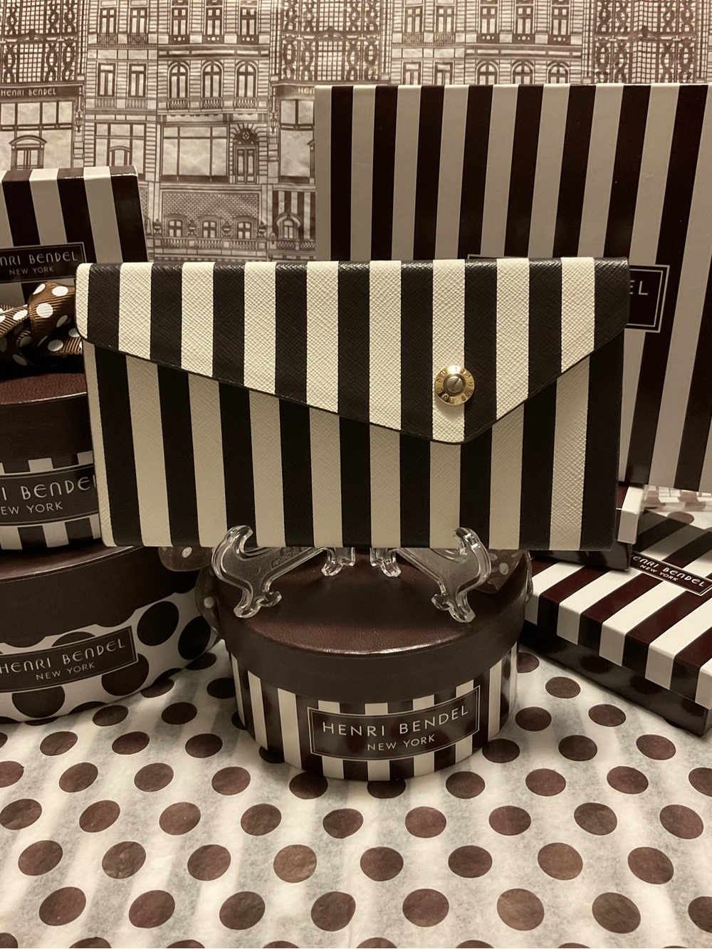 Henri Bendel Centennial Stripe Fold Flat Sunglasses Case with Dust Bag